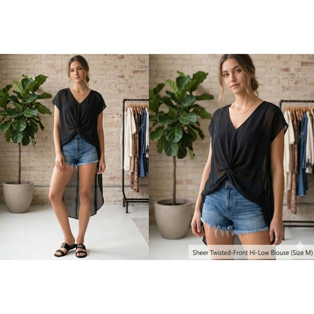 Lulus Women's Sheer Black Hi-low Blouse